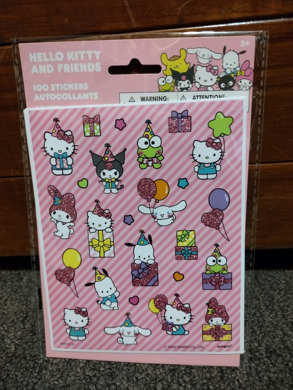Sanrio Hello Kitty & Friends Party Sticker Sheets - Pink Glitter Accents 4 Sheet